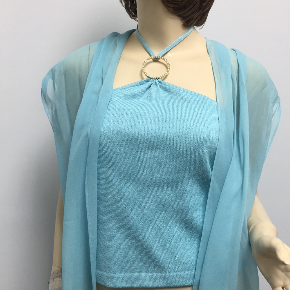 St. John knit halter top with chiffon shawl blue 2
